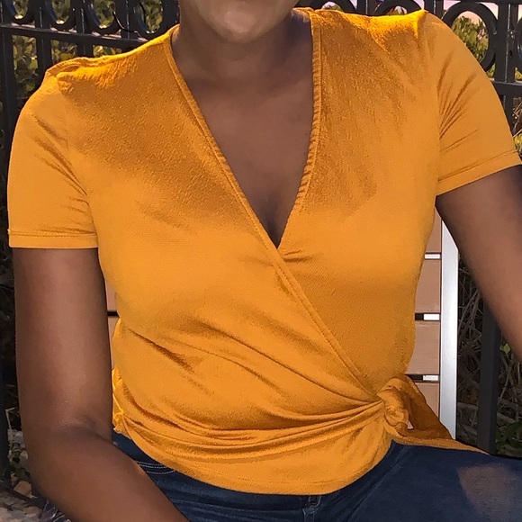 Zara Tops - ✨HOST PICK✨ZARA mustard wrap top WORN ONCE!!